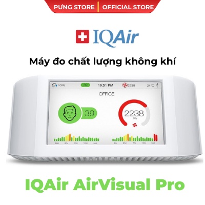 IQAir AirVisual Pro Máy kiểm tra chất lượng không khí, đo nồng độ bụi mịn PM2.5, đo CO2, nhiệt độ, độ ẩm, màn hình LED