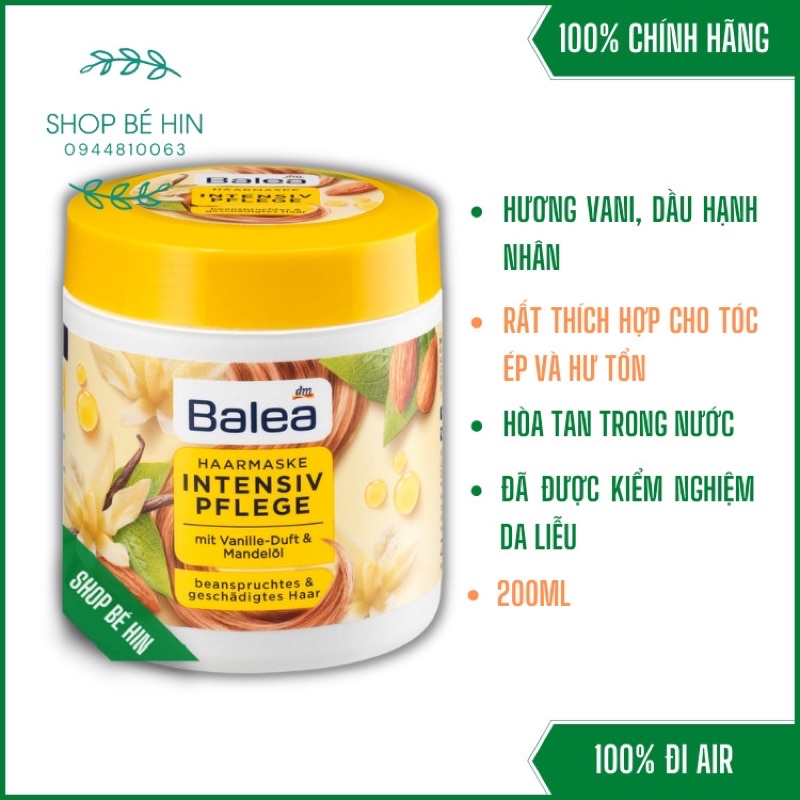 (Bill Đức) Kem ủ tóc Balea Intensivpflege, mặt nạ ủ tóc dưỡng tóc siêu mềm mượt dành cho tóc ép và hư tổn, hàng Đức