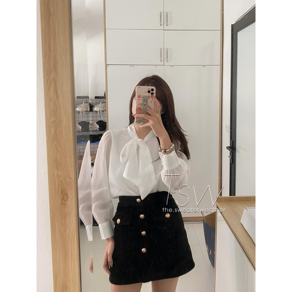 Sơ mi voan bồng thắt nơ (ảnh thật)