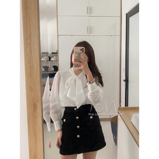 Sơ mi voan bồng thắt nơ (ảnh thật)