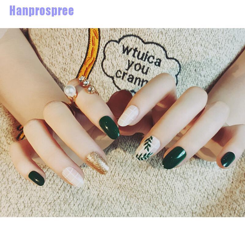 Set 24 Móng Tay Giả Họa Tiết Lá Xinh Xắn