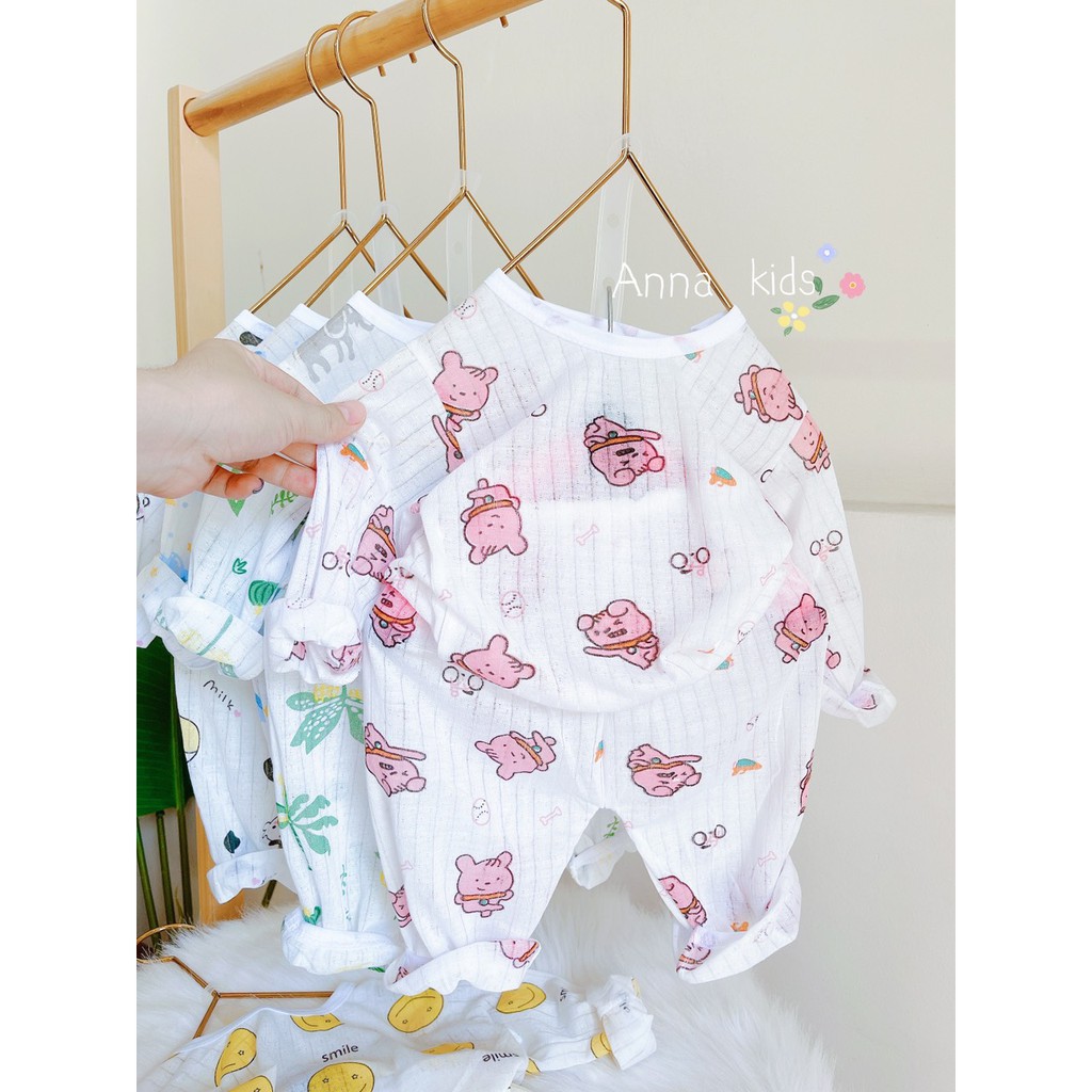 Bộ Cotton Giấy Dài Tay Khuy Vai Cho Bé Từ 4-14Kg, Bộ Đồ Cotton Giấy Dài Tay Bốn Mùa Hàng Đẹp