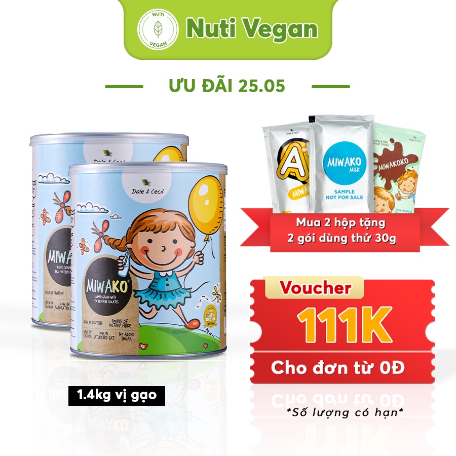 [Tặng tranh tô màu nước cho bé] Bộ 2 Hộp Sữa Miwako Vị Gạo Hộp 700g (1.4kg) Sữa Hạt Giúp Cải Thiện Hệ Tiêu Hóa Cho Bé