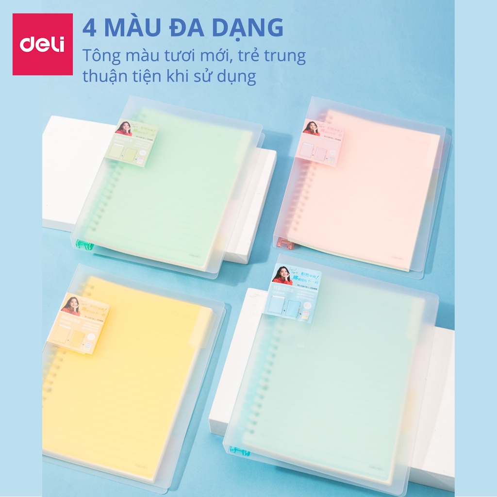 Sổ bìa còng kèm lõi Deli gáy lò xo khổ A5/B5 có phân trang và sticker đi kèm làm planner bullet journal caligraphyQHA560