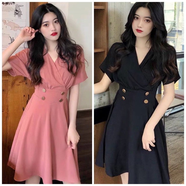 Đầm bo eo 4 nút (kèm hình thật)
