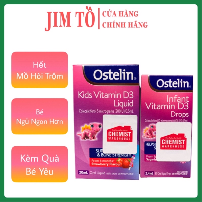 ( 100% Hàng Auth) Vitamin D3 Ostelin Liquid 20ml Dạng Nước Của Úc giúp bé chắc xương, tăng miễn dịch cho bé