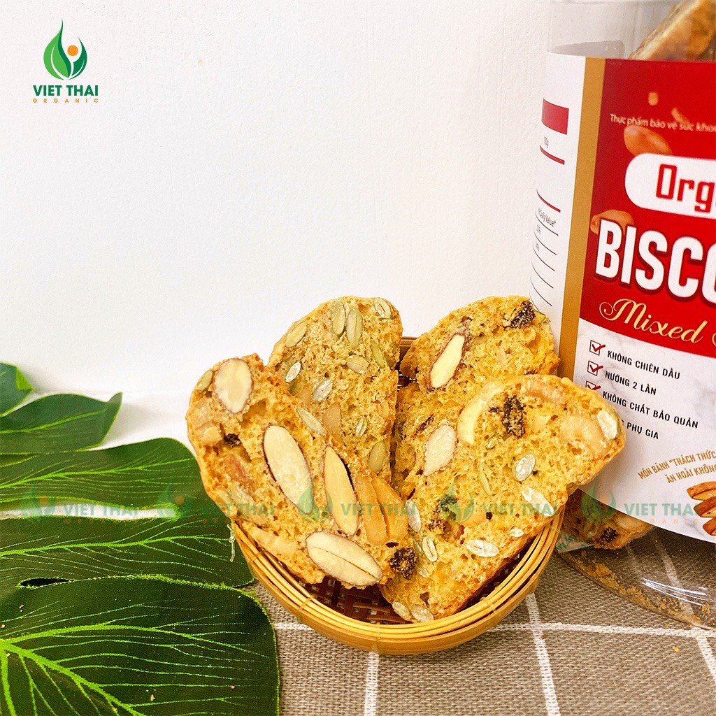 Bánh Biscotti Original giảm cân ăn kiêng heathly 100% nguyên cám, siêu hạt ăn sáng dinh dưỡng Việt Thái Organic