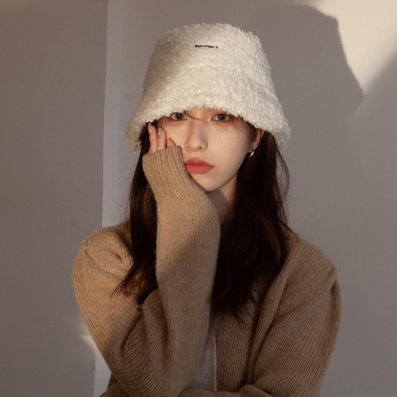 Mũ bucket len lông cừu dày dặn giữ ấm tai phong cách Hàn Quốc thời trang thu đông đa năng cho nữ