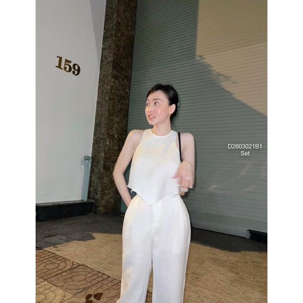 Set áo vạt nhọn crop quần suông