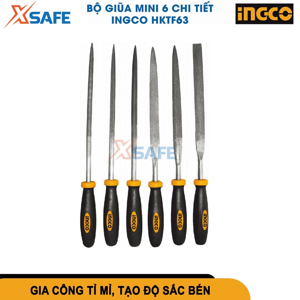 Bộ giũa mini 6 chi tiết INGCO HKTF63 kích thước 140mm và đường kinh 3mm, chất liệu thép T12 [CHÍNH HÃNG][XSAFE]