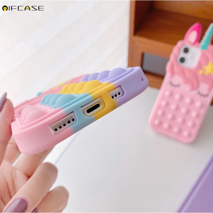 Ốp điện thoại silicon nhấn bong bóng màu cầu vồng đáng yêu cho iPhone 12 Mini 12 11 Pro Max XS Max XR X 7 8 6 6s Plus