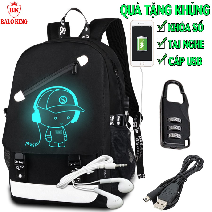 Balo nam nữ đi học thời trang phát sáng Baloking cao cấp TẶNG (Cáp USB+Khóa số+Tainghe) - Cặp đi học HOT nhất 2021