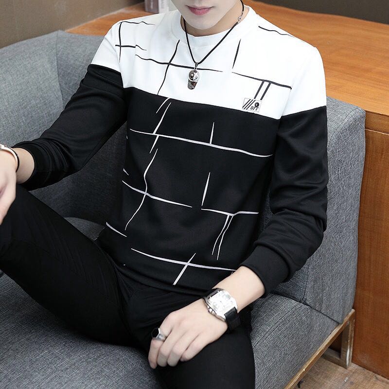 🔥HOT🔥 Men's Circular Collar Hoodie Youth Popular Fashion Long Sleeve T-shirt S12S13