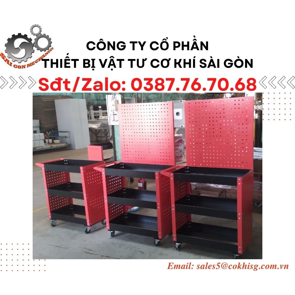 Xe đẩy đồ nghề - Có vách và bảng treo dụng cụ