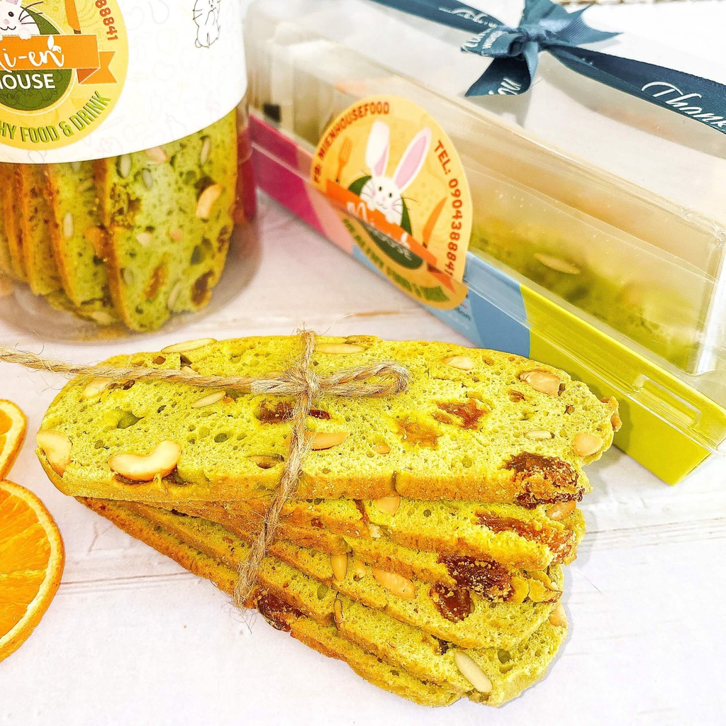 Bánh Biscotti mix 3 vị cacao, hạnh nhân, matcha và hạt ngũ cốc dành cho người ăn kiêng 100gr