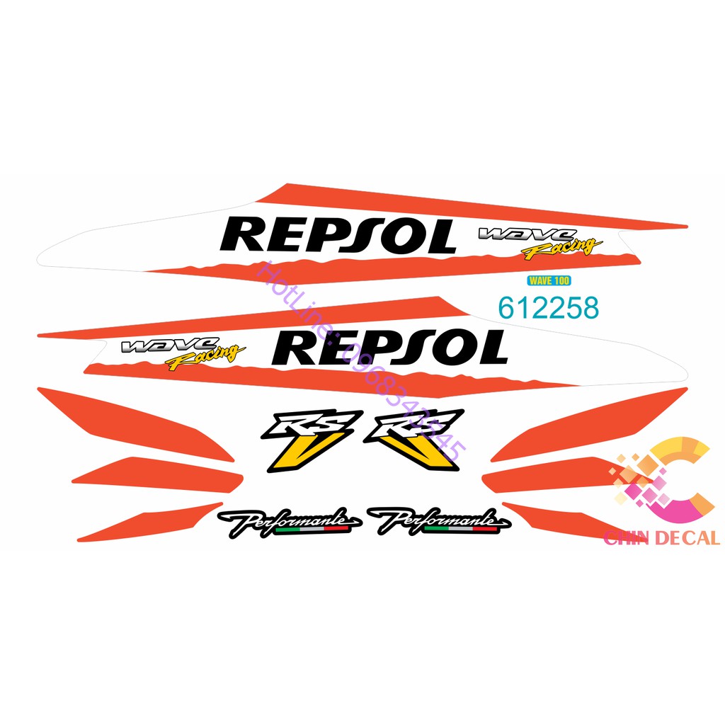 Tem rời WAVE ALPHA 100 &amp; 50cc Phiên bản WAVE REPSOL ( Tem 3 lớp chống nước chống bay màu 612258 )