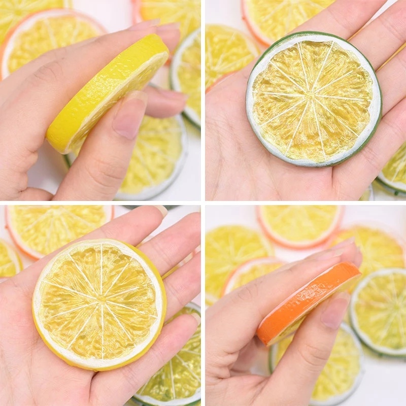 Mô hình lát chanh giả bằng nhựa cỡ nhỏ 5cm có 3 màu để trang trí tiệc cưới / nhà bếp