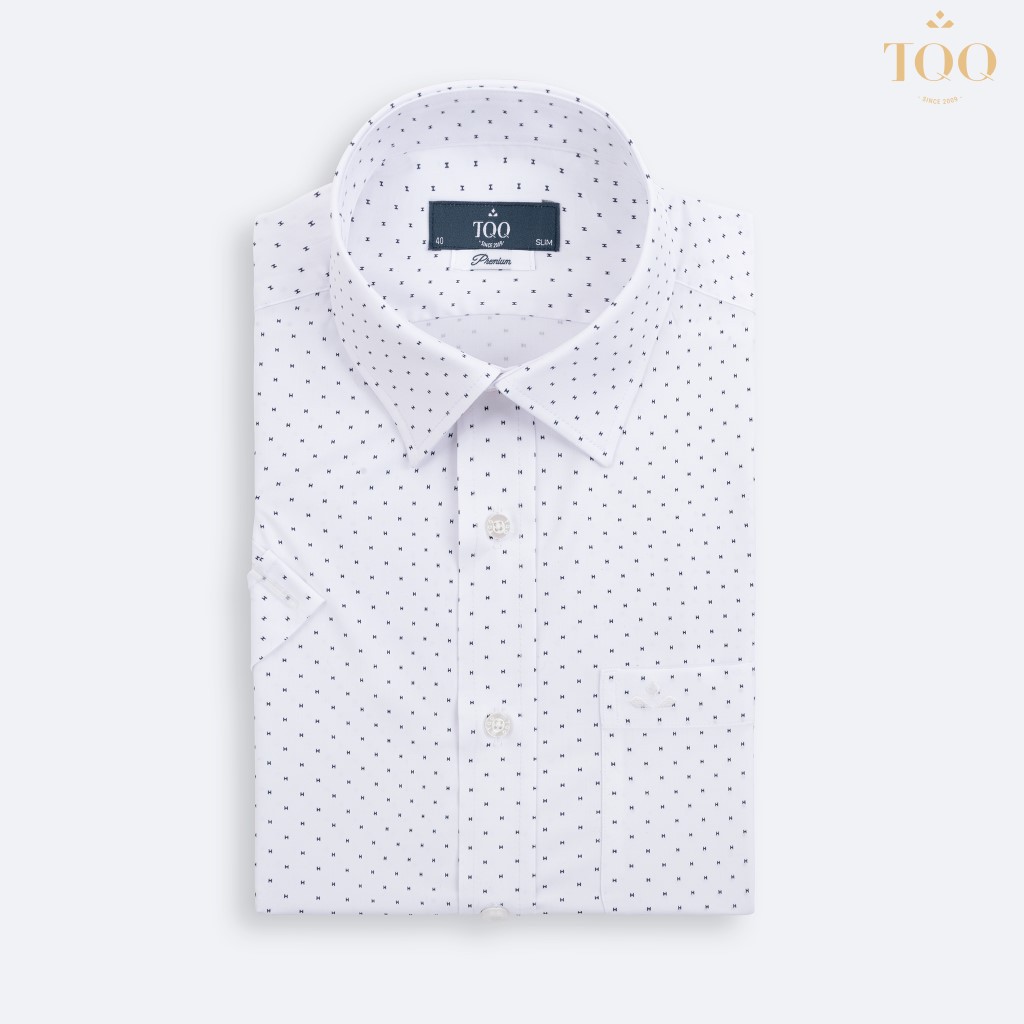 Áo sơ mi nam ngắn tay TQQ họa tiết tinh tế H318CB dáng slimfit công sở xẻ tà có túi ngực lịch sự