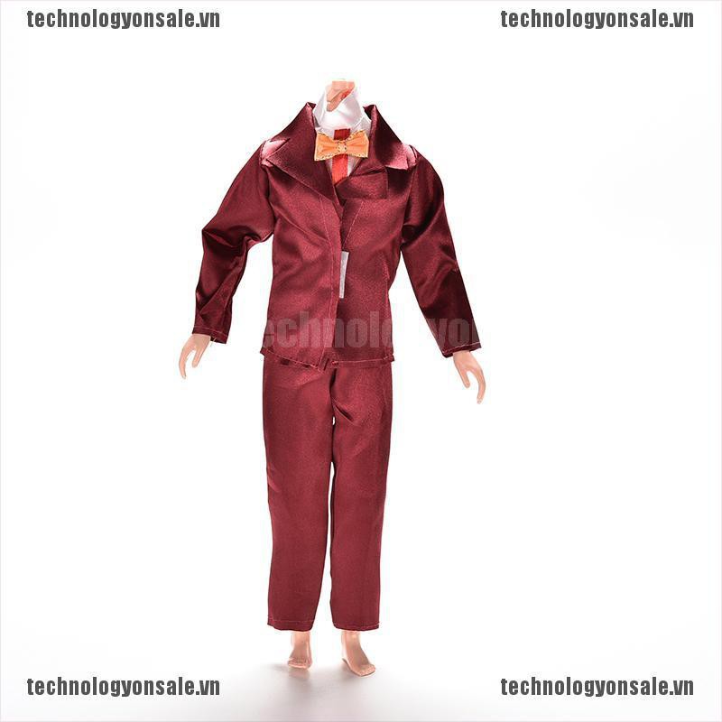 [😎😎Tech] 2 Pcs/Set Doll Clothes Suit for Barbie Ken Wine Red with Coat Pants for Doll [VN]