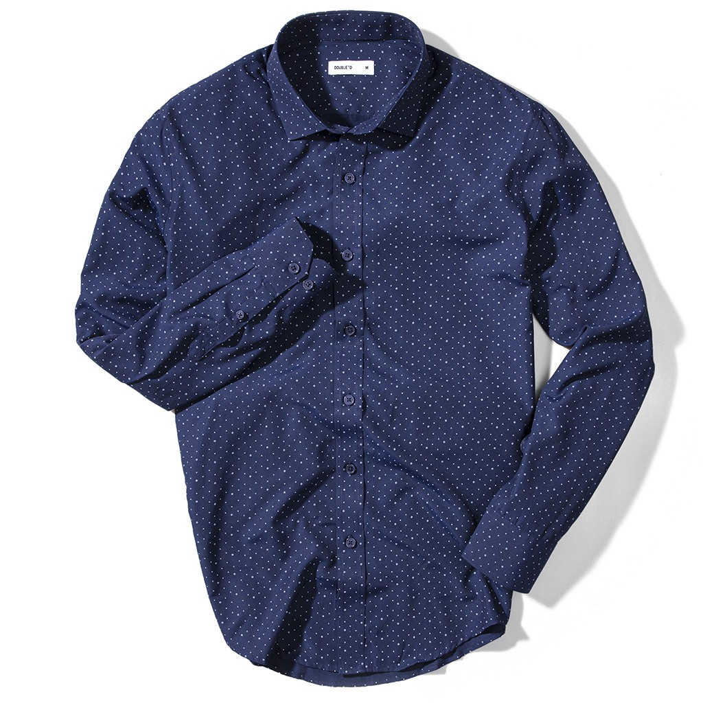 Áo sơ mi nam DOUBLE'D cổ bẻ chấm bi xanh SHT | BigBuy360 - bigbuy360.vn