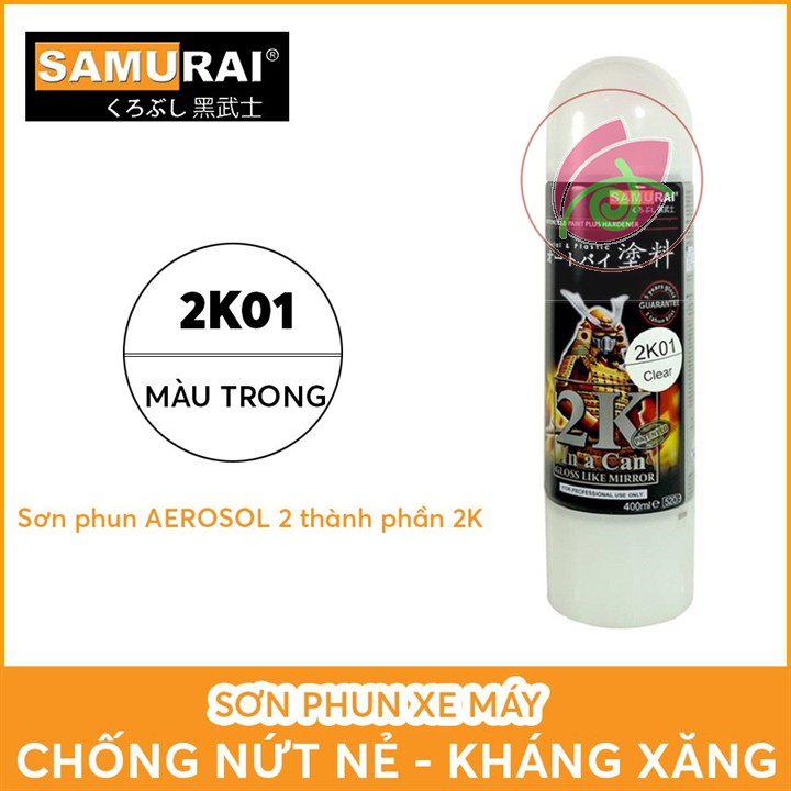 2K01 _ Chai Sơn Xịt Sơn Xe Máy Samurai 2K01 sơn bóng trong suốt 2 thành phần _ phủ keo  _ Bóng cap cấp 2K01 _ Clear Top