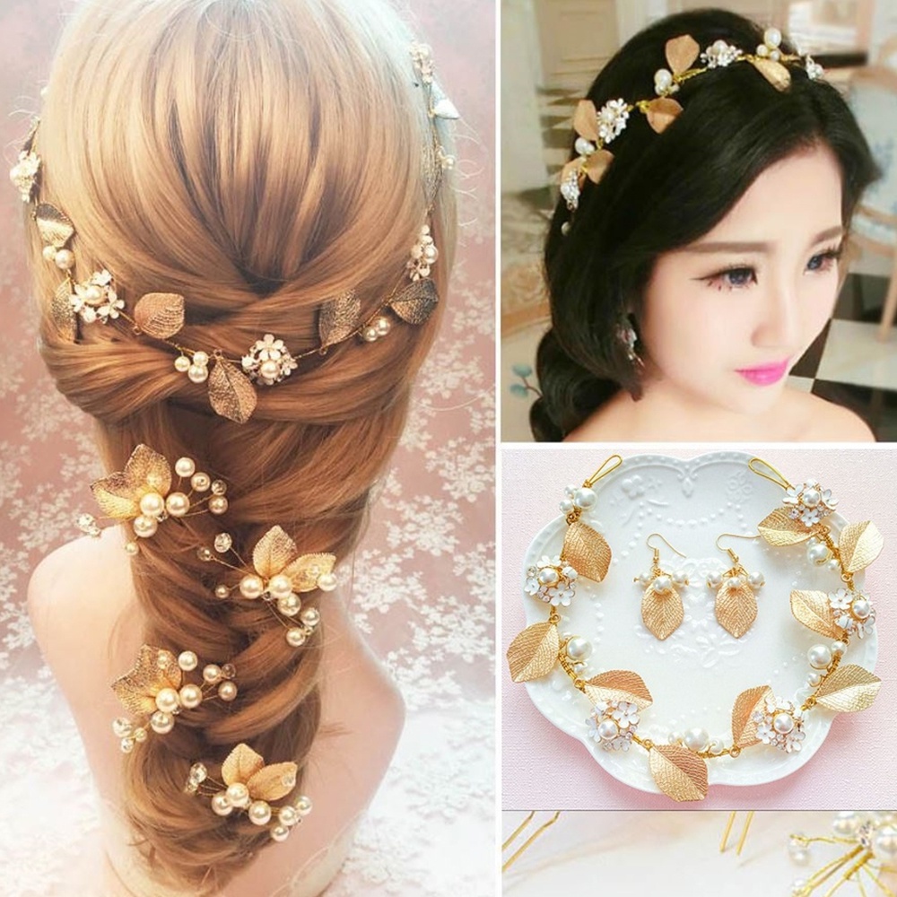 Dây Cài Tóc Mỹ Ký Lá Vàng Kèm Hoa Tai 110 Số 17