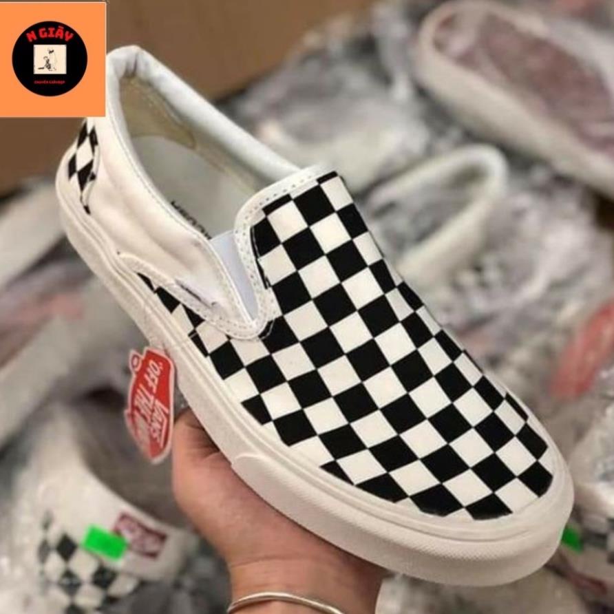 🚓 Giày Vans Caro Lười Classic Kẻ Ô Đen Trắng, Giày Nam Nữ Đi Chơi Thời Trang Giá Rẻ Full Box Bill