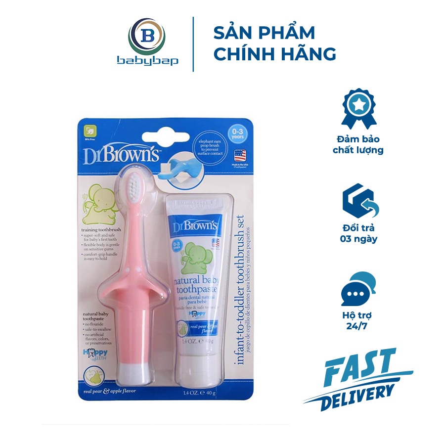 Combo Bàn Chải Đánh Răng _ Kem Đánh Răng Vị Táo Cho Trẻ Từ 0-3 Tuổi Dr Brown_s
