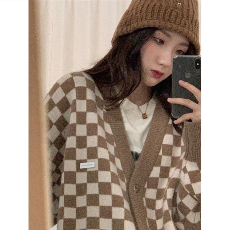 Áo Khoác Cardigan Nữ Kẻ Caro Đủ Màu Dày Dặn Ấm Áp Phong Cách Thời Trang Hàn Quốc