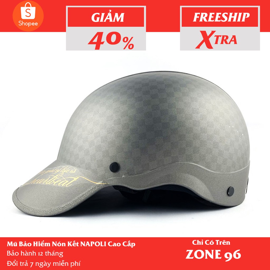 Mũ Bảo Hiểm ½  NAPOLI Nón Kết Màu Đen Trẻ Trung -  SIZE XL  - Bảo Hành 12 Tháng Chính Hãng