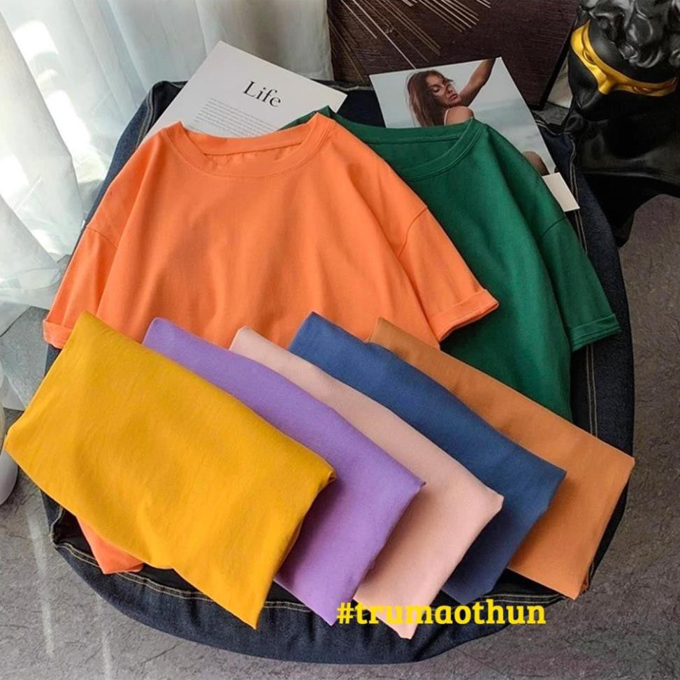 Áo thun tay lỡ unisex form rộng nam nữ trơn - Áo thun from rộng Oversize đủ màu phong cách Freesize dưới 65kg mặc đẹp  ྇