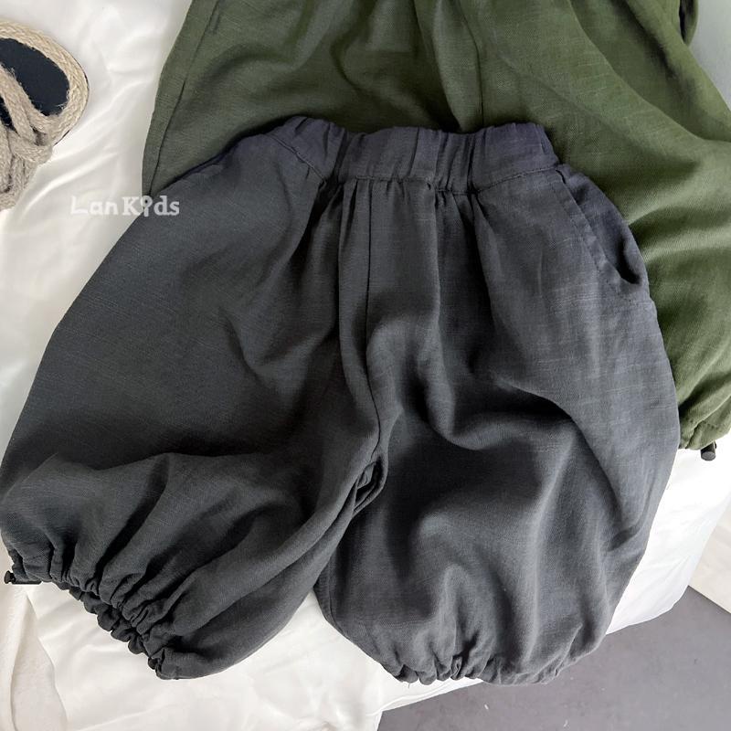 [Babycat] Hàng Có Sẵn Quần Harem Cotton Lanh Mềm Mại Dây Rút Tự Dính Dáng Rộng Phong Cách Hàn Nhật Thời Trang Mùa Hè Dành Cho Bé Trai Bé Gái