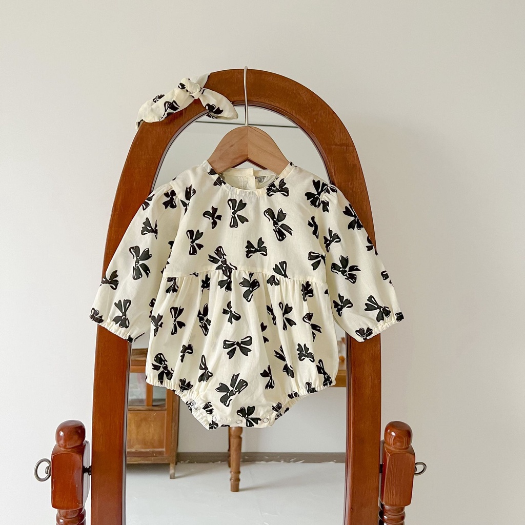 Áo Liền Quần Bằng Cotton In Họa Tiết Thắt Nơ Phong Cách Phương Tây Thời Trang Xuân Hè 2023 Mới Cho Bé Gái