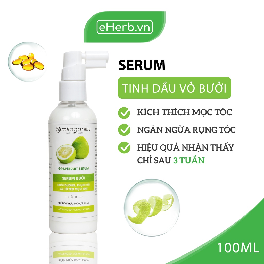 Serum Bưởi Ngừa Rụng & Kích Thích Mọc Tóc Từ Tinh Dầu Bưởi MILAGANICS 100ml (Chai)