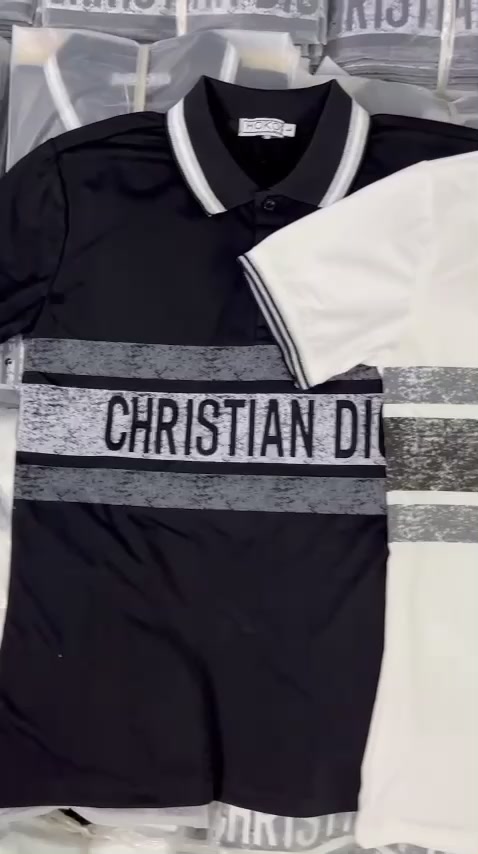 Áo thun polo nam ngắn tay vải cotton kháng khuẩn form ôm body in hoạ tiết DR mầu đen trắng | BigBuy360 - bigbuy360.vn