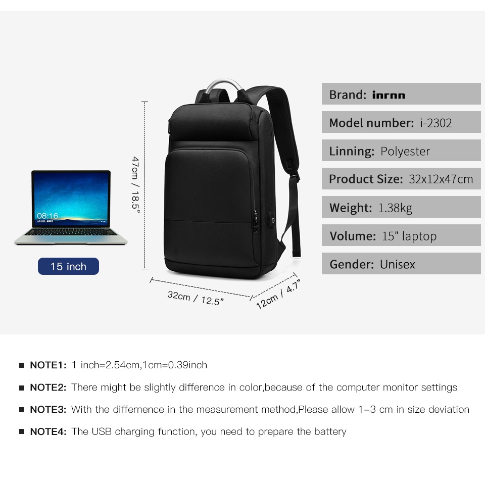 Balo Laptop 15.6 inch Có Cổng Sạc USB Cho Nam