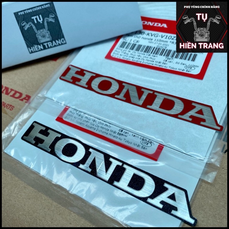 TEM CHỮ HONDA 110mm MÀU INOX NỀN ĐỎ/ĐEN CHÍNH HÃNG HONDA