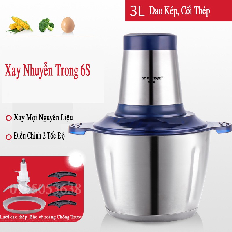 Máy Xay Thịt Đa Năng PESKOE XNR-11 Cối Inox, Thủy Tinh 4 Lưỡi  Công suất 300W Dung Tích 2L/3L