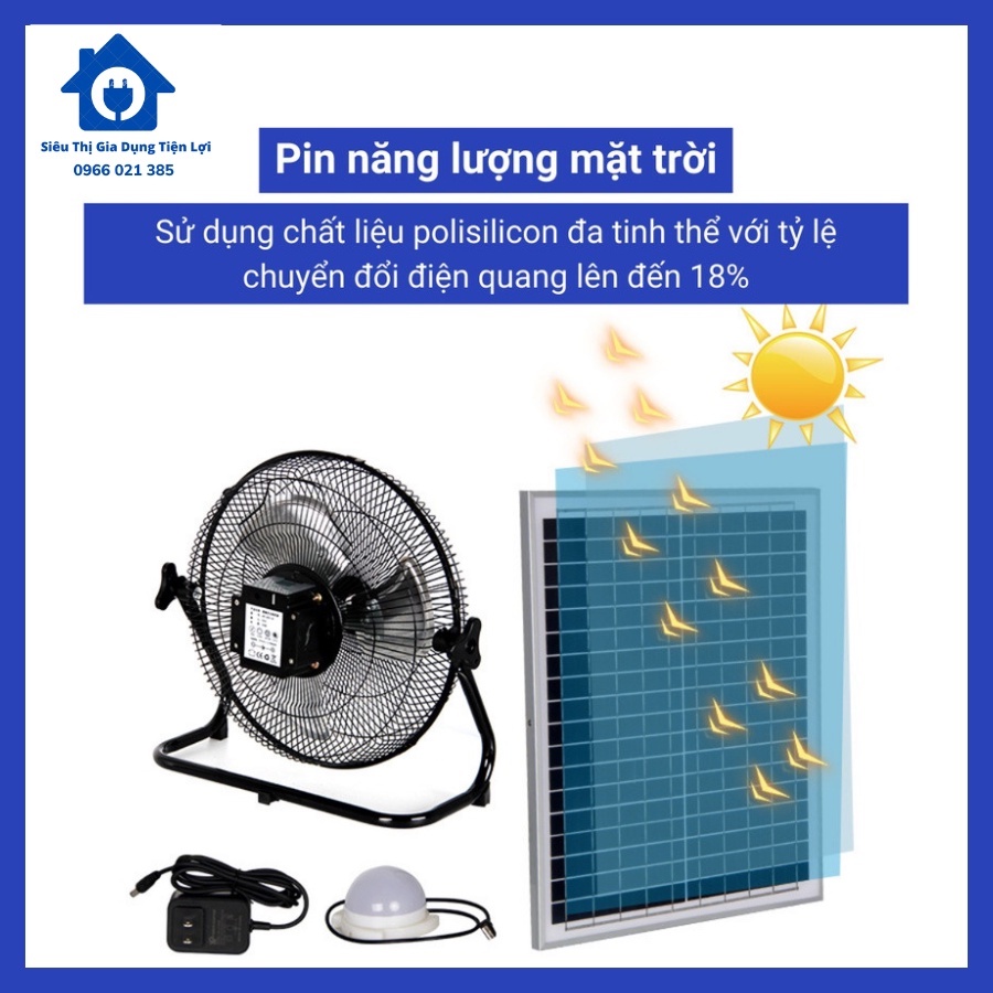 Quạt Tích Điện Năng Lượng Mặt Trời Solar Fan Dạng Nằm - 12 Chế Độ Gió, Hoạt Động Êm Ái - Tiết Kiệm Điện Năng