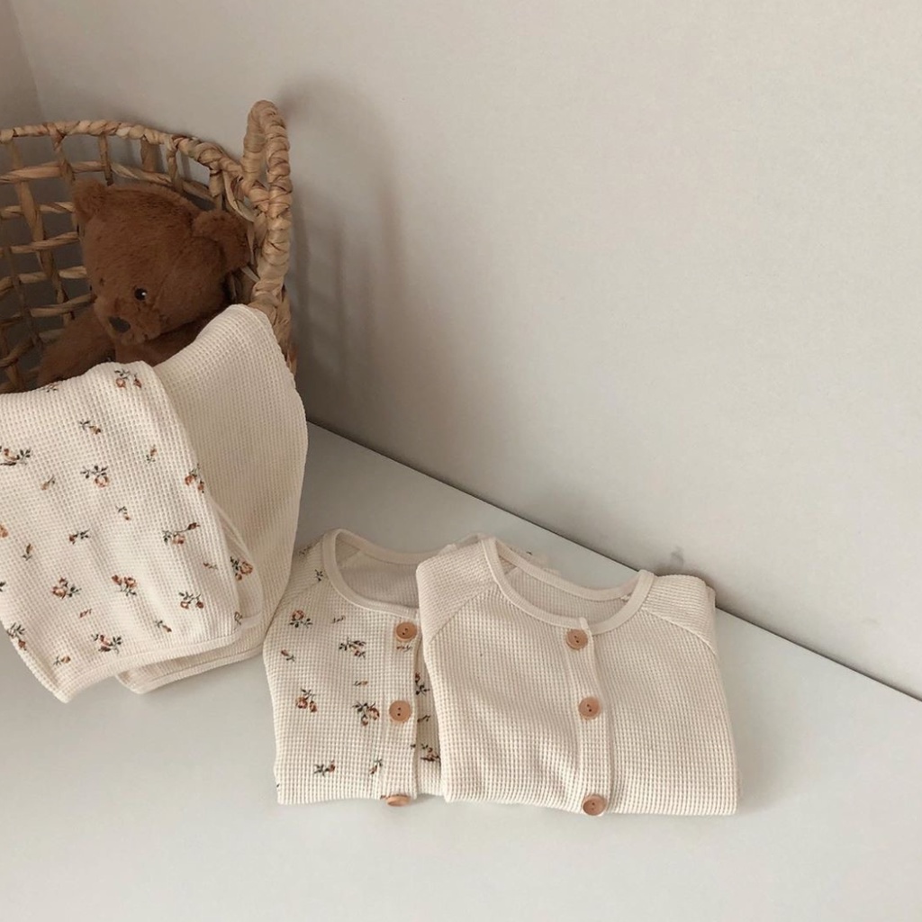 [Có sẵn/ Ảnh thật] ]Bộ quần áo ngủ trẻ em vải cotton hạt gạo phong cách hàn quốc tiệm nhà Quýt