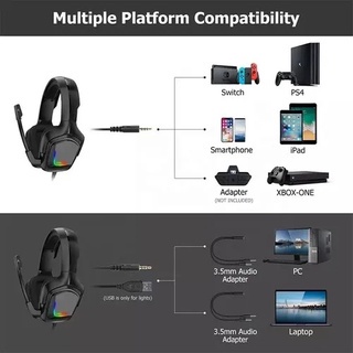 Tai nghe chơi game Onikuma K20 có Mic Âm thanh vòm Stereo với Mic khử tiếng ồn với Điều khiển âm lượng và tắt tiếng, Tai nghe RGB nhẹ, công thái học mát mẻ