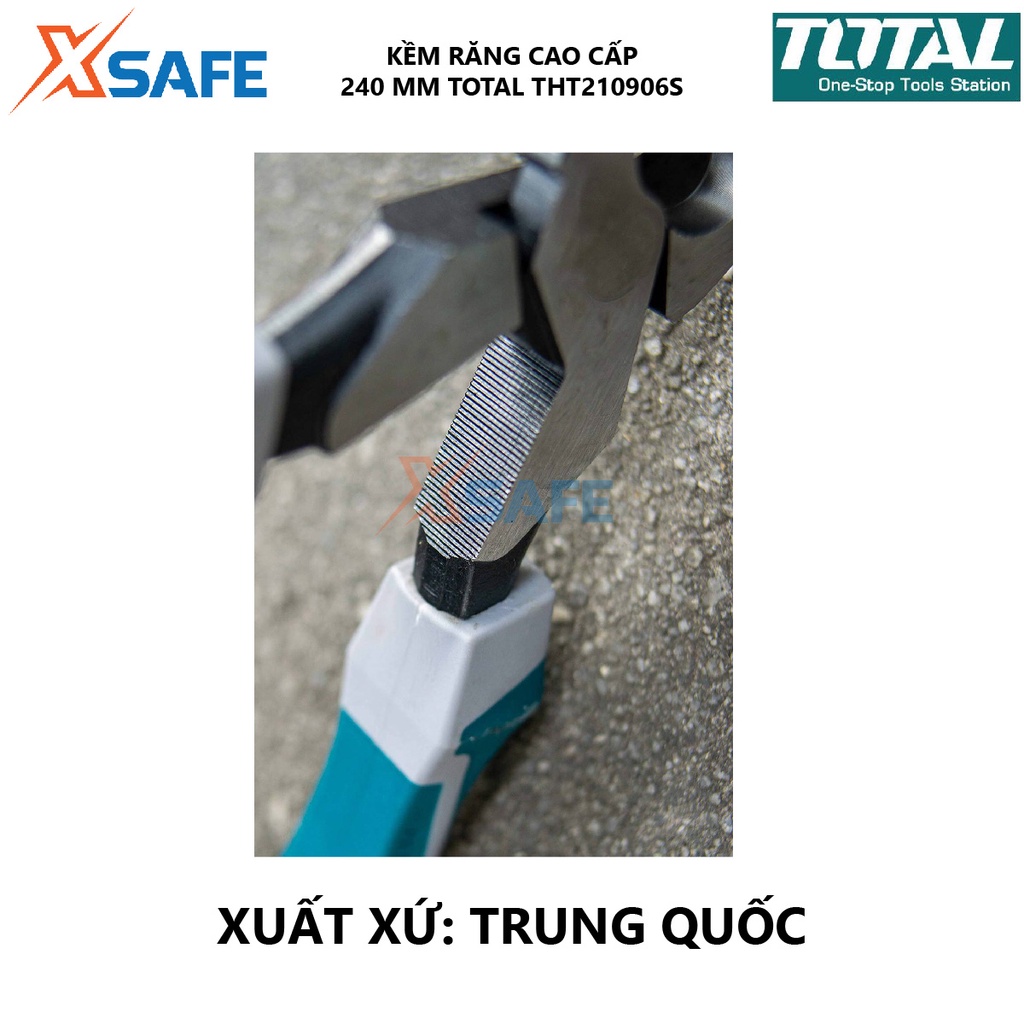 Kìm điện cao cấp TOTAL THT210906S | Chất liệu bằng thép CR-V, đen bóng, Kích thước 9.5&quot;/240mm, Trọng lượng 0.5kg, bấm