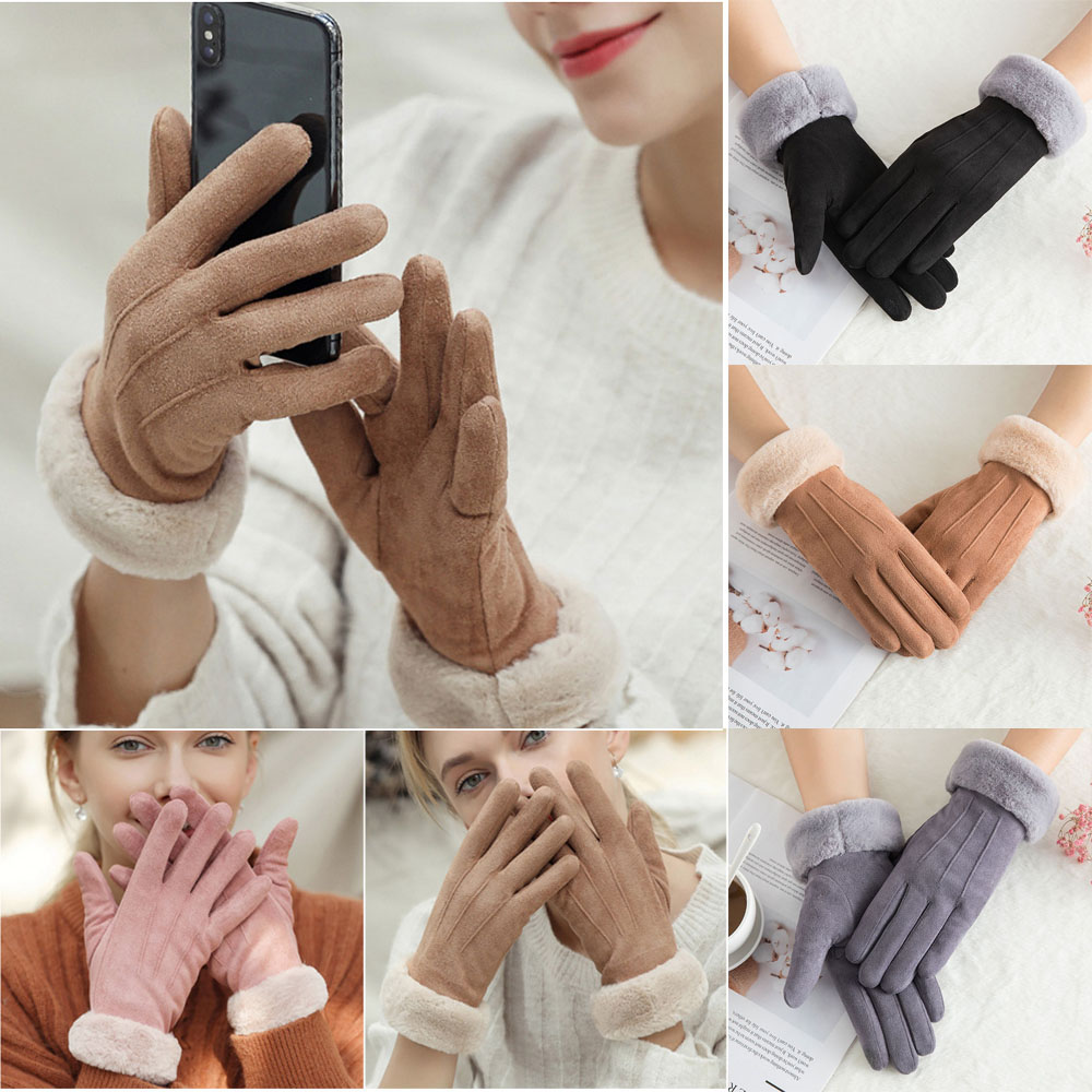 Đôi Găng Tay Phủ Lông Hở Ngón Dễ Thương Ấm Áp Cho Nữ