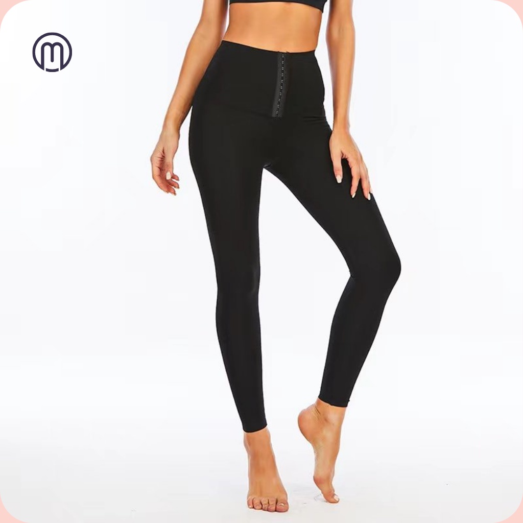 Quần legging nữ đen cạp cao gen nịt bụng giảm eo đai latex yoga thể dục thể thao