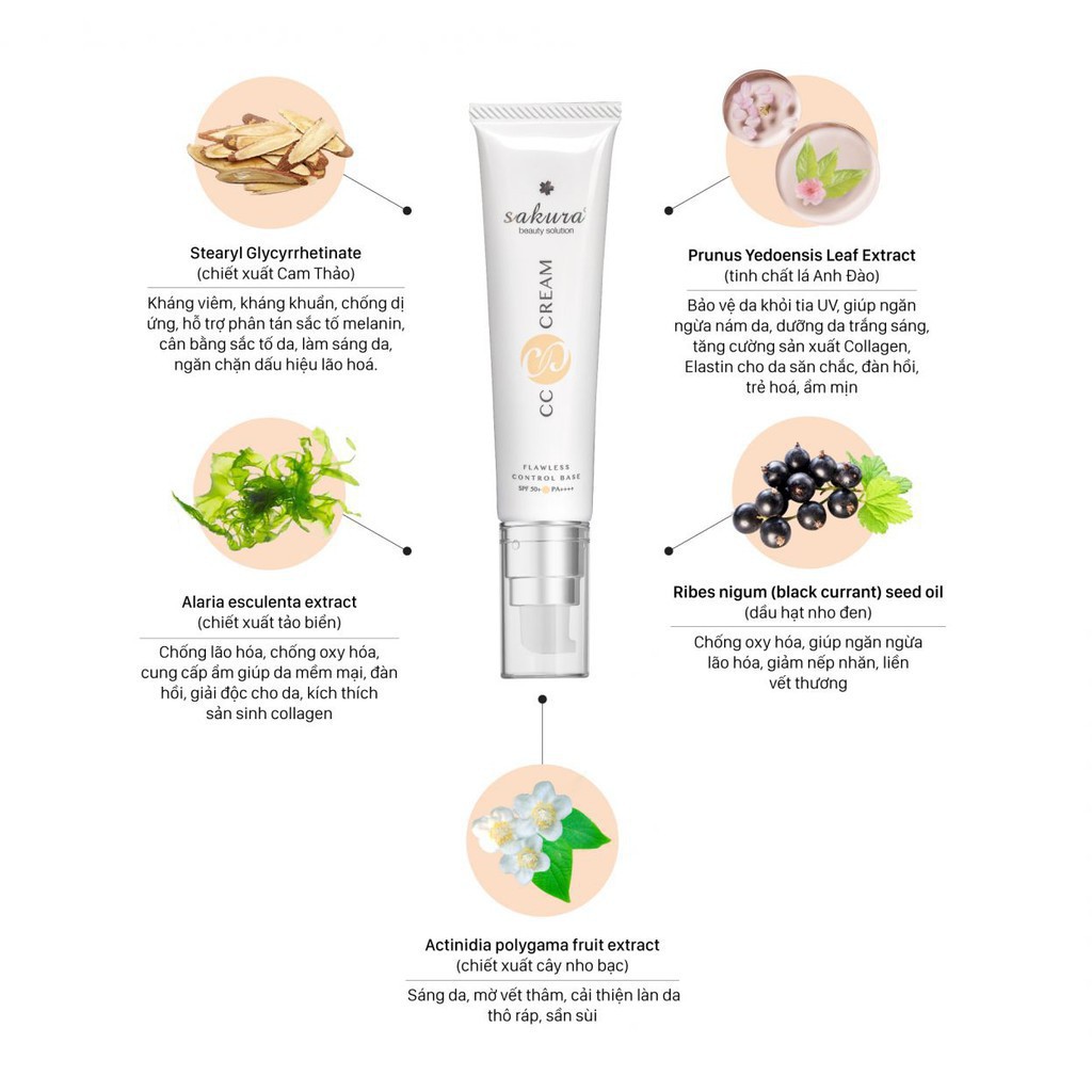 [KHUYẾN MÃI]  Kem Trang Điểm Chống Nắng Sakura CC Cream Flawless Control Base 40ml | BigBuy360 - bigbuy360.vn