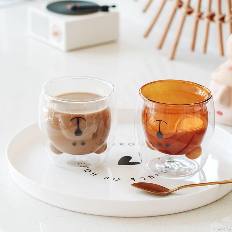 Ly thủy tinh hình chú gấu dễ thương để uống trà/ cà phê