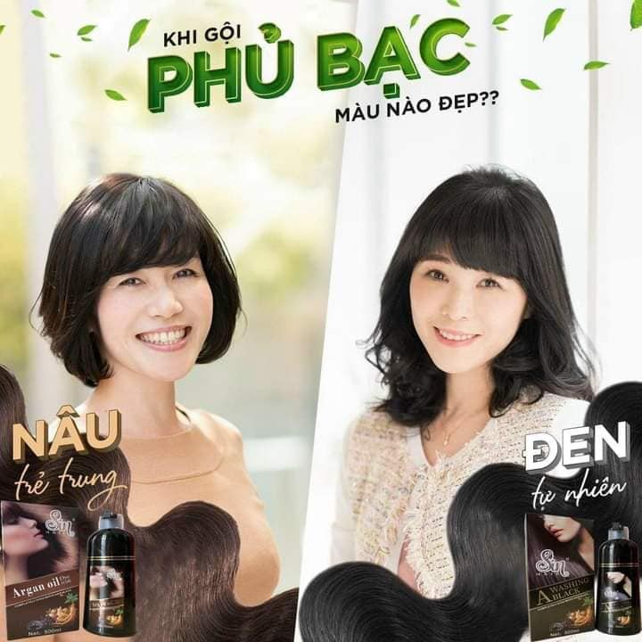 Dầu gội thảo dược nhân sâm Sin Hair nhuộm tóc Đen/Nâu giúp phủ kín tóc bạc cho người già