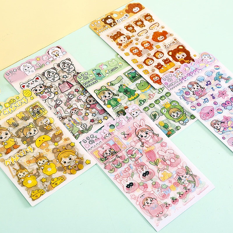 SET 4 tấm sticker nhũ cute hình cô gái dễ thương nhiều màu sắc