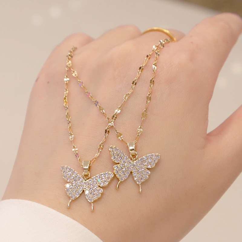 Dây Chuyền Mặt Hình Bướm Đính Đá Zircon Phong Cách Hàn Quốc Sang Trọng Cho Nữ