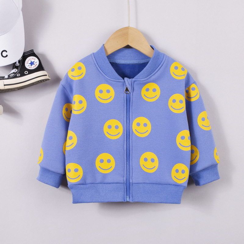 Áo Khoác Cardigan Phối Khóa Kéo In Hoạt Hình Mặt Cười Kiểu Hàn Quốc Dễ Thương Cho Bé